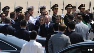 Russian President Vladimir Putin arrives at the Beijing International Airport on 5 June, 2012