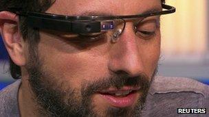Sergey Brin wearing Google glasses prototype