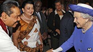 Sri Lankan president Mahinda Rajapaksa and the Queen