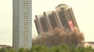 Red Road flats being demolished