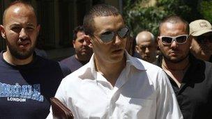 Ilias Kasidiaris arriving at an Athens court, 11 June 2012