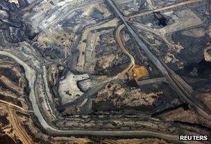 Aerial view of the Syncrude tar sands mine in Alberta