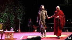 Comedian Russell Brand and the Dalai Lama