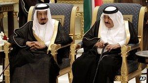 Saudi Crown Prince Nayef (R) and his brother, Prince Salman, attend a Gulf summit in Riyadh on 14 May 2012 (file photo)