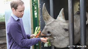 The Duke of Cambridge with a rhino