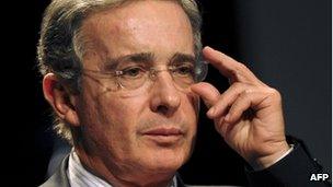 Alvaro Uribe, who governed Colombia from 2002-2010, in a file photo from 20 March 2012