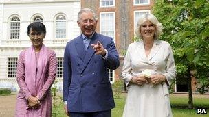 Ms Suu Kyi, Prince Charles and Camilla