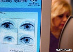 Teacher has her eyes recorded for iris recognition technology in a New Jersey school