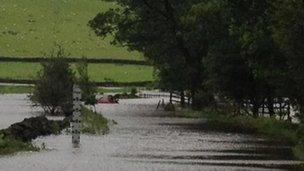 Flooding at Carleton in Craven in North Yorkshire