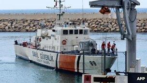 Turkish coast guard boat leaves Samandagi harbour in Hatay - 24 June