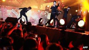 Korean pop band MBLAQ perform at a K-pop concert in Hong Kong, 23 June 2012