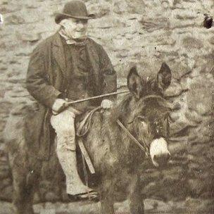 Farmer Edward Jones on a donkey