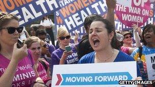 Women protest in support of the ACA