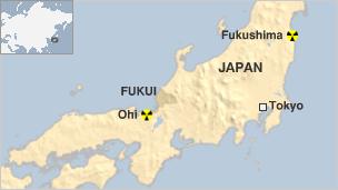Map showing location of Ohi reactor in Japan