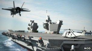 Computer-generated image issued by the MoD of an aircraft carrier