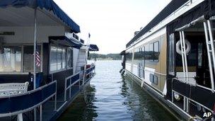 The two houseboats near where two boys were swimming when they were electrocuted and one died Bean Station, Tennessee 4 July 2012