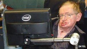 Prof Hawking with Intel equipment