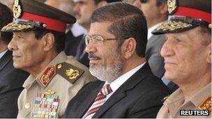 President Mohammed Mursi (C) with military chiefs, 5 July