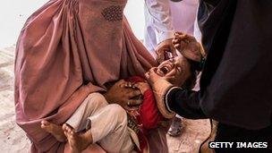 Child receiving polio drops - Pakistan