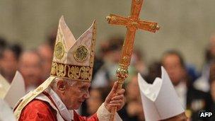 Benedict XVI leaves St. Peter's Basilica on June 29, 2012
