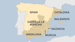 Map of Spain showing key regions