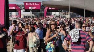 People arriving at the Olympic Park