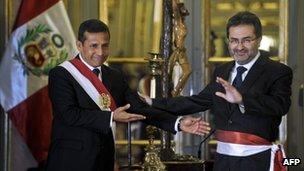 President Humala (left) with his new prime minister Juan Jimenez on 23 July