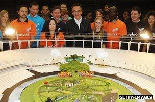 Danny Boyle poses with London 2012 Olympic Games volunteers
