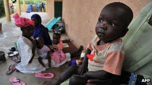 Malnourished children outside hospital in Gao, Mali