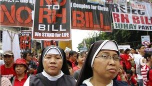 Nuns marching in protest against the Reproductive Health Bill