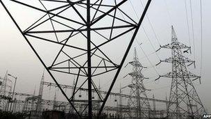 High voltage electricity towers on the outskirts of Delhi