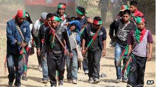 Indigenous Colombians arrive in La Maria for their annual congress on 12 August 2012