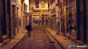 Central Athens street at night