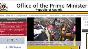 Screen grab from the Ugandan prime minister's website
