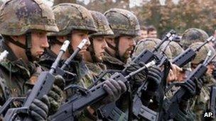 Soldiers of the German army undergoing training (File)
