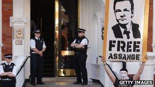 Protests outside Ecuador's embassy in London