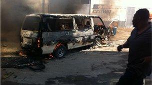 Burning vehicle in Mombasa