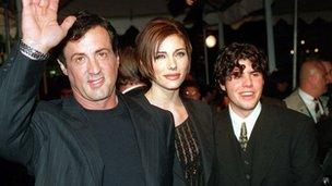 Sage Stallone (r) pictured with his father Sylvester Stallone and his father's then girlfriend and current wife, Jennifer Flavin, in 1996