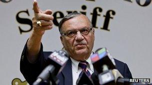 Maricopa County Sheriff Joe Arpaio holding a news conference in Phoenix, Arizona, on 31 August, following the halting of an abuse-of-power investigation against him