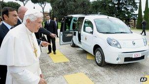 The Pope is presented with the new electric car. 5 Sept 2012