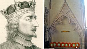 Victorian image of King Stephen and the tomb in St Mary's church