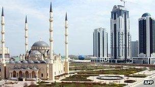 Mosque and skyscrapers in Grozny, Chechnya
