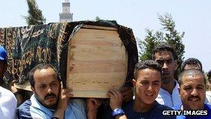 Coffin of 2003 Casablanca bombing victim