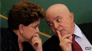 President Dilma Rousseff and ex-president Lula at a ceremony in Brasilia in January 2012