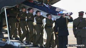 File photo: The coffin of a New Zealand soldier killed in Afghanistan on 23 August 2012