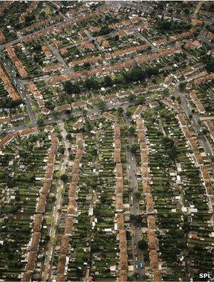 Aerial view of suburban houses (Image: Science Photo Library)