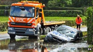 Car submerged by flooding, North Somerset