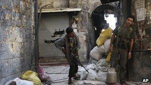 Free Syrian Army soldier during fighting in the old city of Aleppo Sept. 24, 2012.