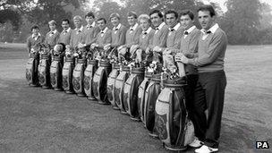 Sir Nick Faldo (fifth from left) with the 1985 European Ryder Cup team
