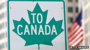 A Canadian border crossing sign